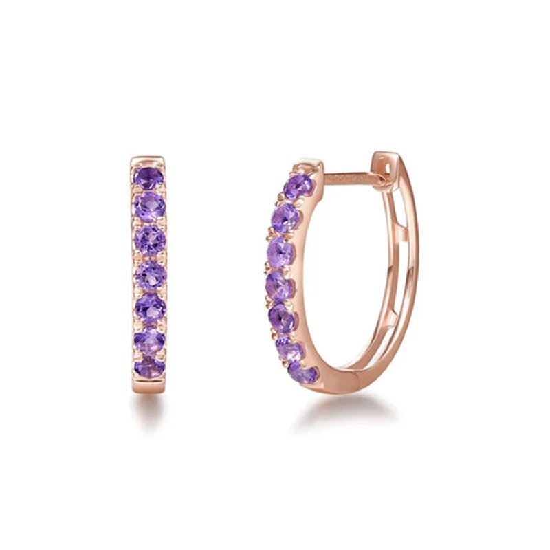 Rough texture earrings-FANCIME Amethyst 14k Rose Gold Hoop Earrings