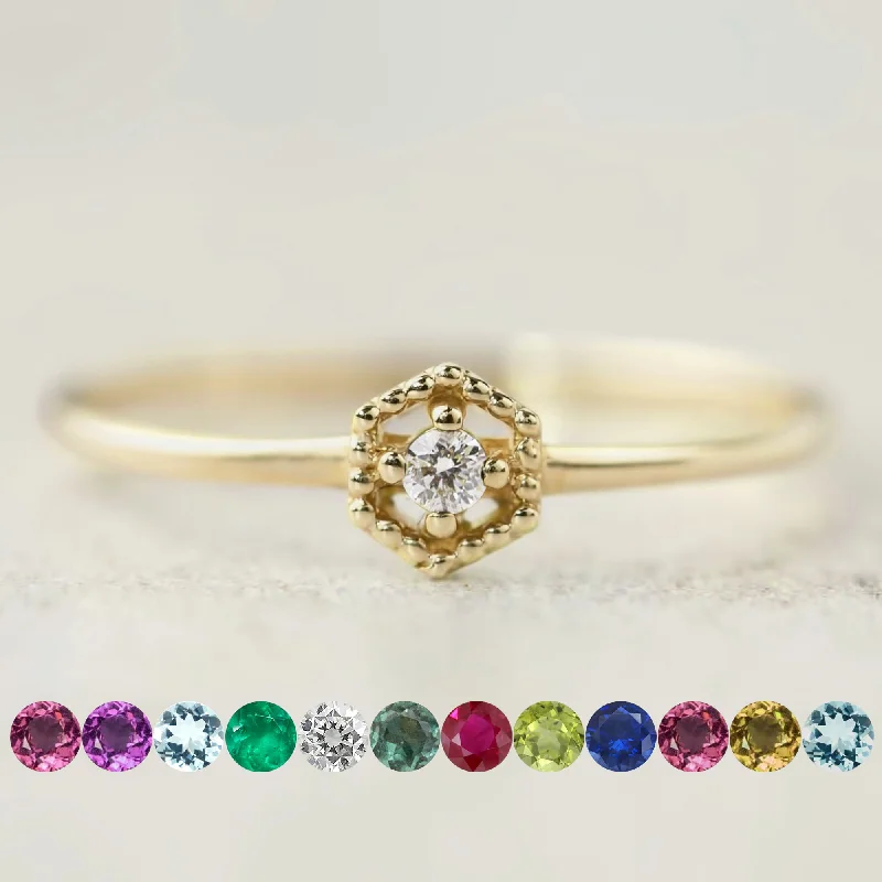 Infinity band engagement rings-Birthstone Hexagon Diamond Ring