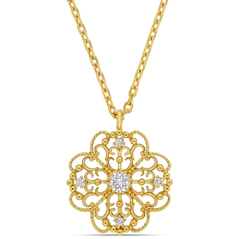 Topaz drop necklaces-Miadora 14k Yellow Gold 1/7ct TDW Diamond Vintage Filigree Necklace