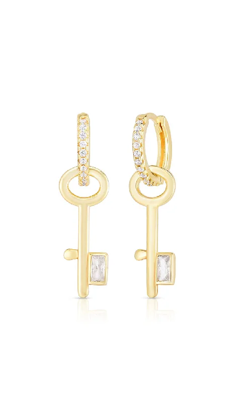 Tide design earrings-Key Charm Huggie Earring