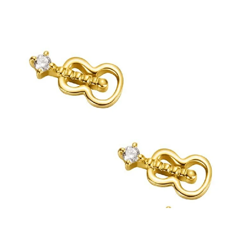 Alloy metal earrings-FANCIME Diamond Guitar 18K Yellow Gold Stud Earrings