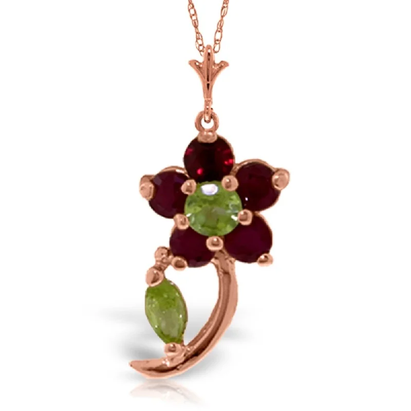 Light wood necklaces-0.87 Carat 14K Rose Gold Flower Stem Ruby Peridot Necklace