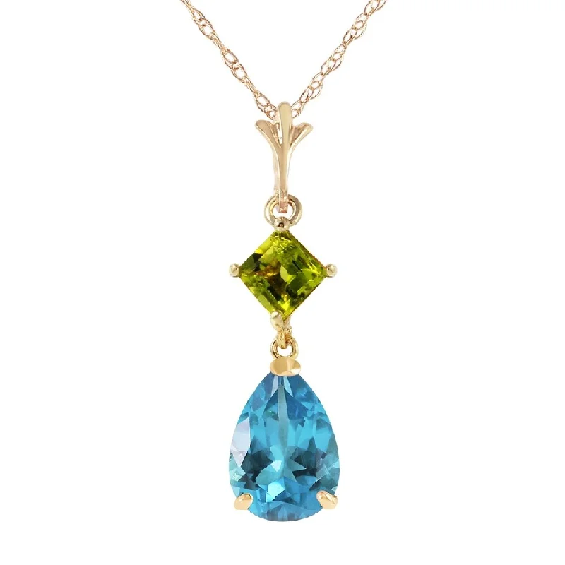 Wide bib necklaces-2 Carat 14K Gold Fresh Waters Blue Topaz Peridot Necklace