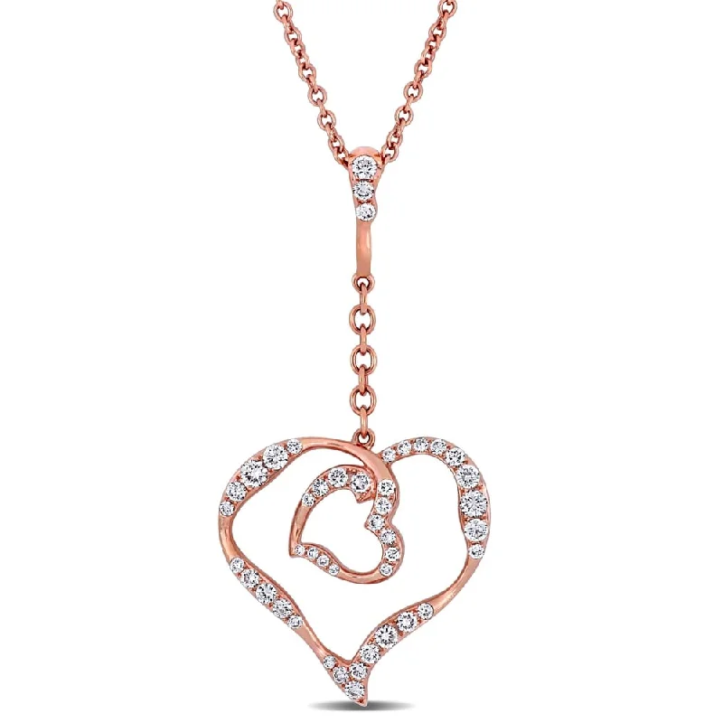 Heavy collar necklaces-Miadora 18k Rose Gold 5/8ct TDW Diamond Heart Dangle Necklace