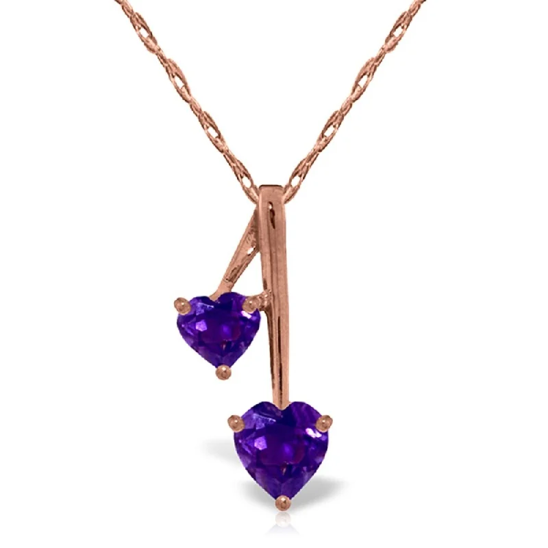 Leaf design necklaces-14K Rose Gold Hearts Necklace w/ Natural Purple Amethysts