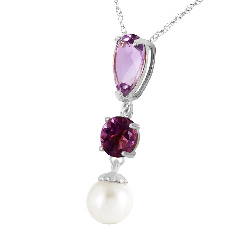 Stellar star necklaces-5.25 CTW 14K Solid White Gold Necklace Purple Amethyst pearl