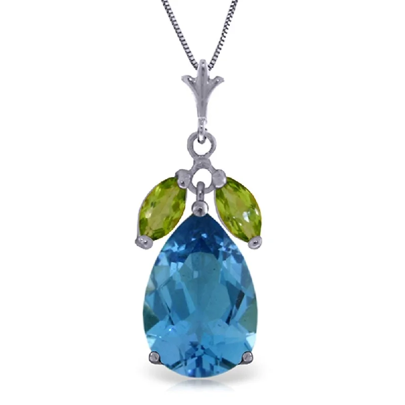 Victorian style necklaces-6.5 Carat 14K White Gold Love You Crazy Blue Topaz Peridot Necklace