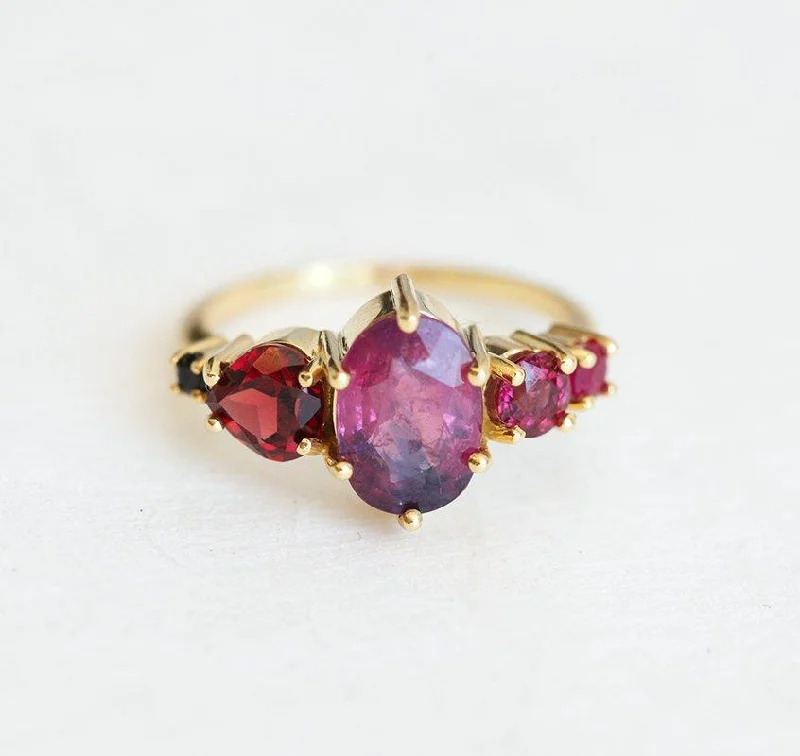 Mystic eye engagement rings-Quinn Pink Sapphire Ruby Garnet Diamond Ring