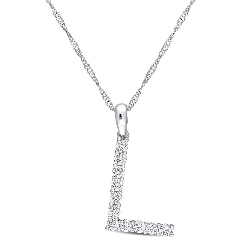 Solid link necklaces-Miadora 3/8ct TDW Diamond 'L' Initial Necklace in 10k White Gold