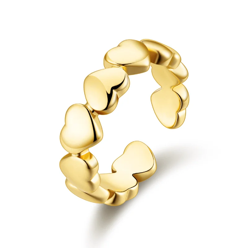 Heavy stone rings-Gold Plated Adjustable Heart Band Ring