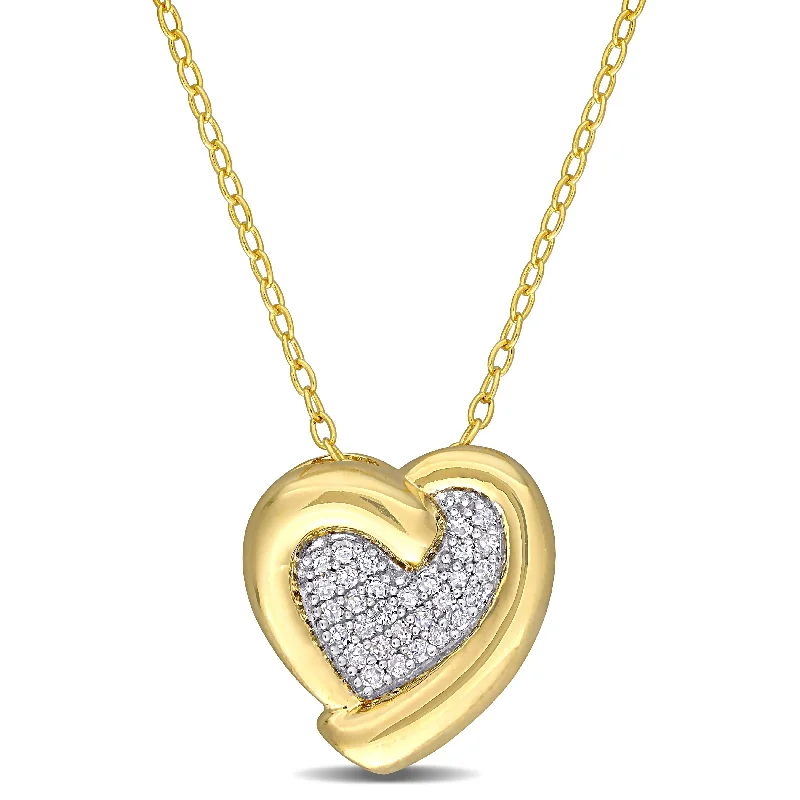 Cedar wood necklaces-Miadora Yellow Plated Sterling Silver 1/6ct TDW Diamond Cluster Heart Necklace - 13.6 mm x 18 inch x 12.9 mm