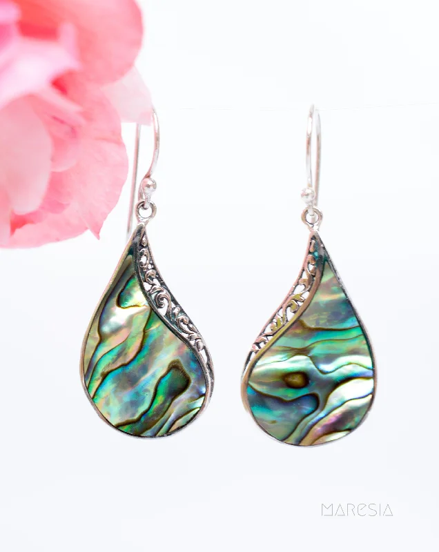 Flat badge earrings-Abalone, Mother of Pearl or Coral Earrings ~ Sterling Silver 925 ~ SME059