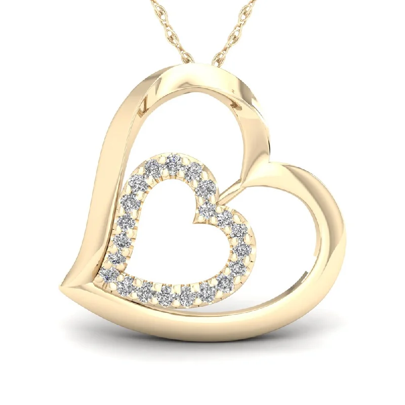 Half moon necklaces-De Couer 10k Yellow Gold 1/8ct TDW Diamond Tilted Double Heart Necklace