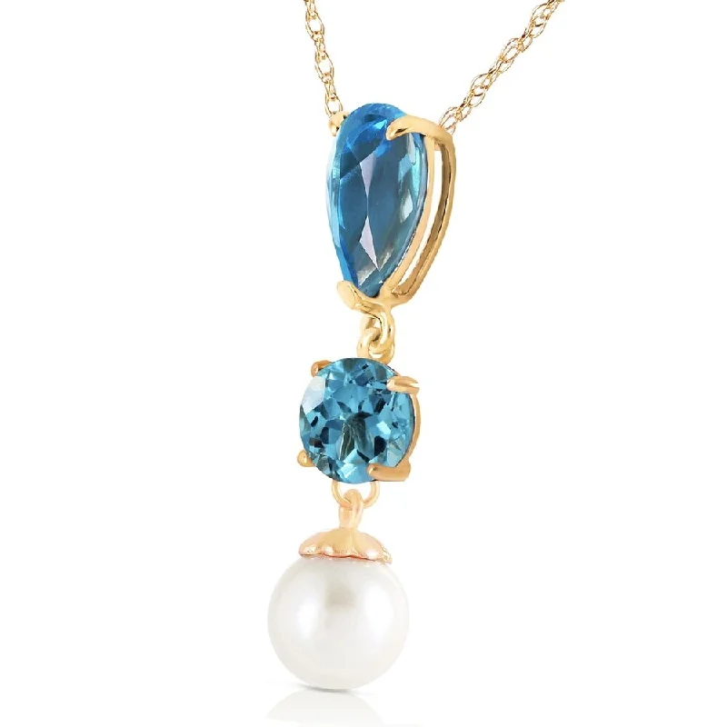 Floating gem necklaces-5.25 Carat 14K Solid Gold Metropolis Blue Topaz pearl Necklace