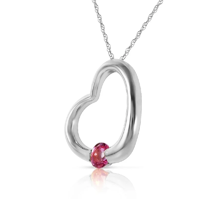 Bead weave necklaces-14K Solid White Gold Heart Necklace with Natural Pink Topaz