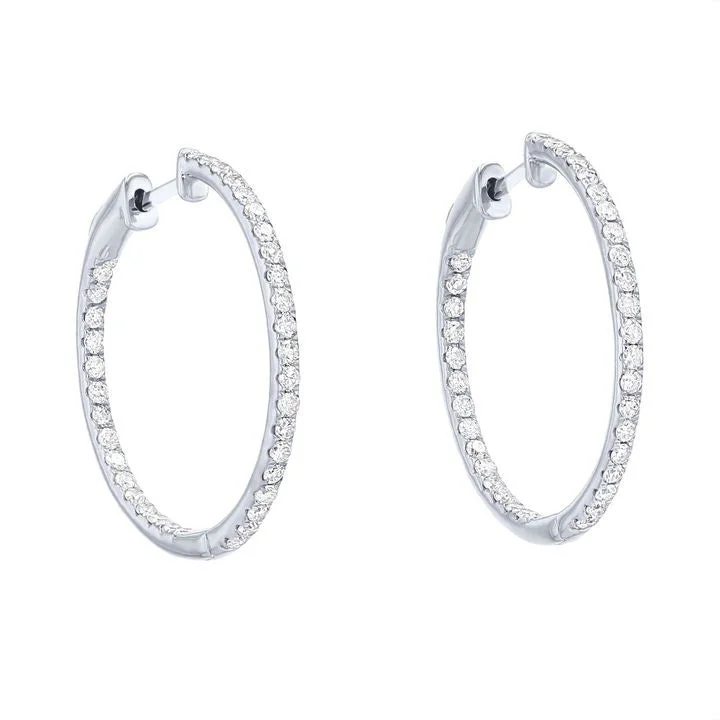 Polished gold earrings-14K White Gold Diamond Hoop Earrings