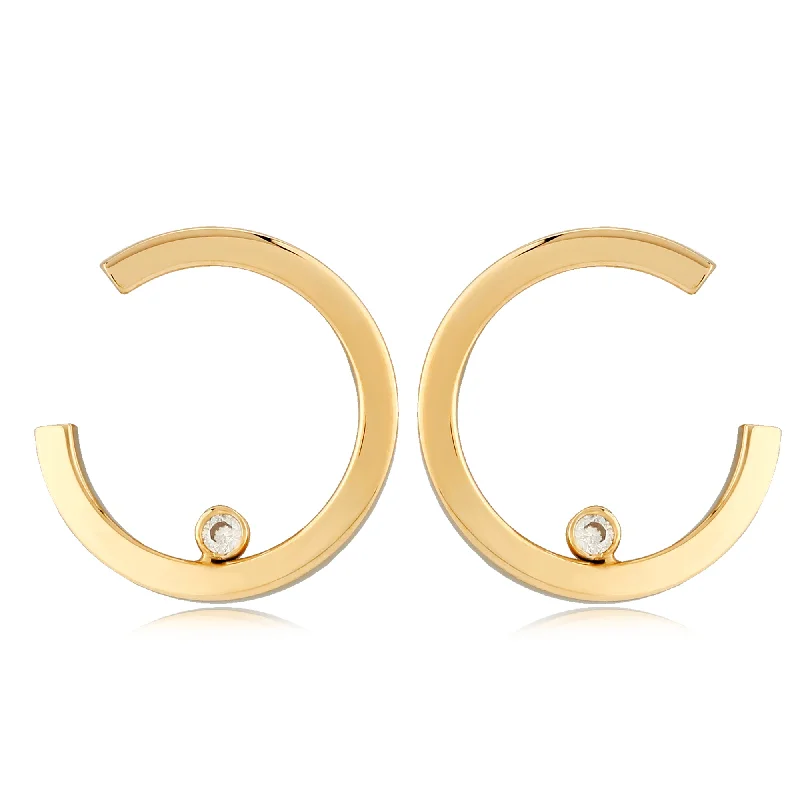 Thick hoop earrings-Curved Earring with Diamond Accent