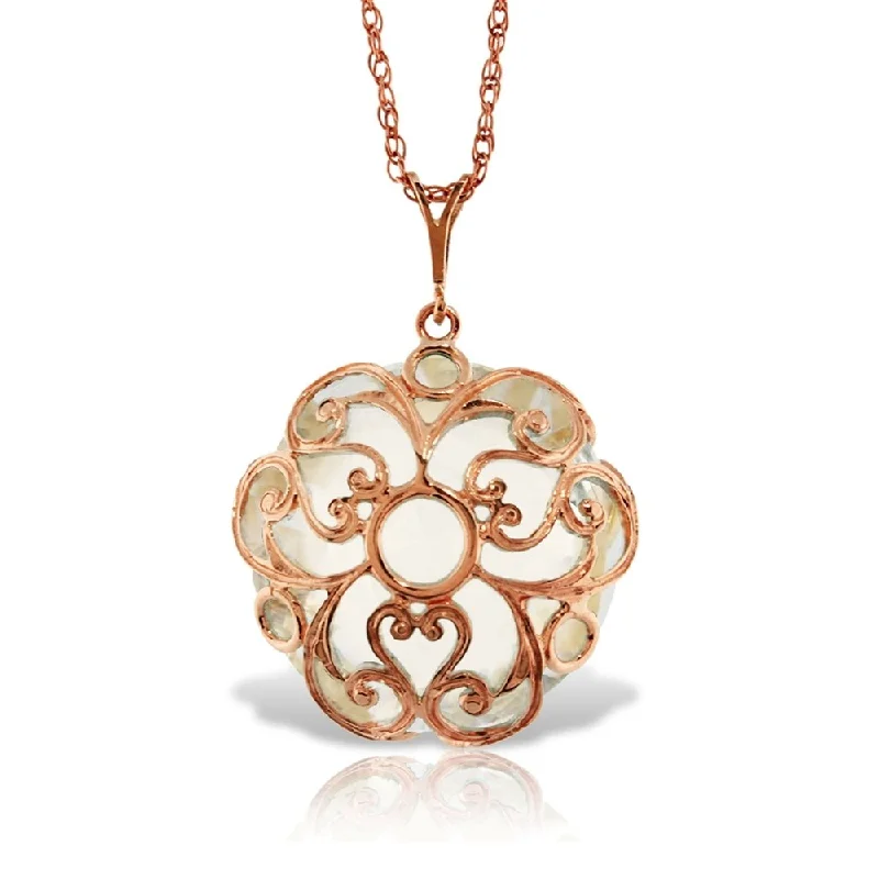 Secure clasp necklaces-14K Solid Rose Gold Necklace with Checkerboard Cut Round White Topaz