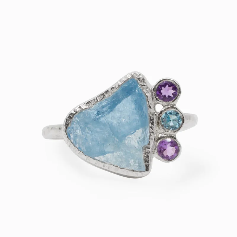 Open frame rings-Aquamarine, Blue Topaz, and Amethyst Ring