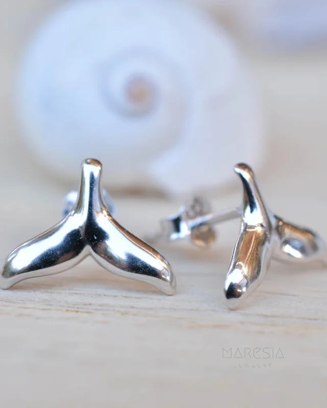 Curved design earrings-Whale Stud Earrings ~ Sterling Silver 925 ~ SME082