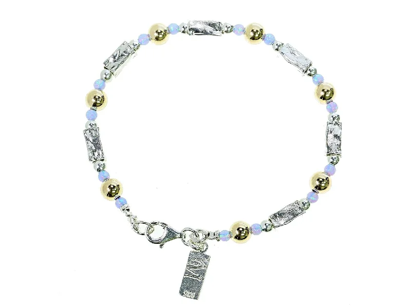 Gold and Blue Opal Silver Barrels Bracelet