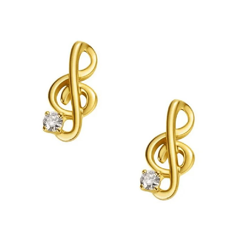 Bamboo style earrings-FANCIME Cute Diamond Keynote 18K Yellow Gold Stud Earrings