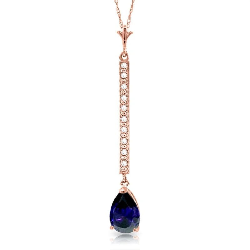 Slanted design necklaces-14K Rose Gold Diamond & Sapphire Necklace Certified