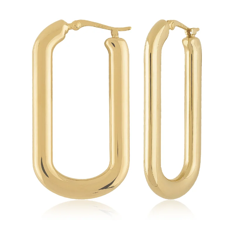 Agate drop earrings-14k yellow gold long flat oval hoop earrings