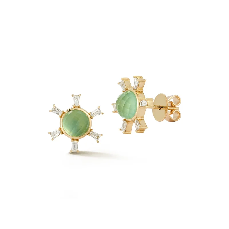 Deco style earrings-Starburst Studs - Chrysoprase