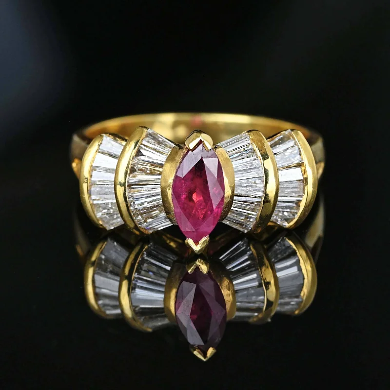 Tiny pearl rings-Estate 1.5 Carat Baguette Diamond Ruby Cocktail Ring in Gold