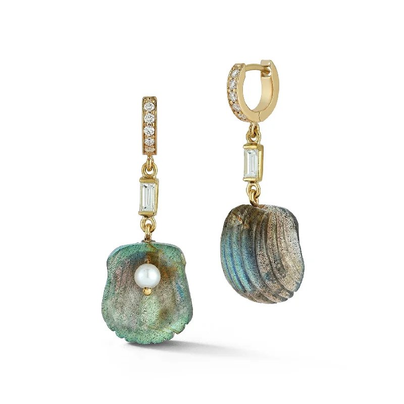 Subtle dangle earrings-Dream Shell Huggies - Labradorite