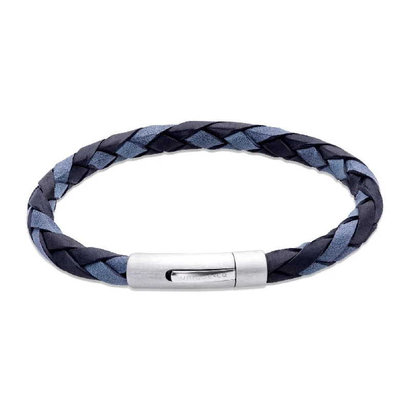 Unique & Co Black Antique Black & Blue Leather Bracelet with Black Edge