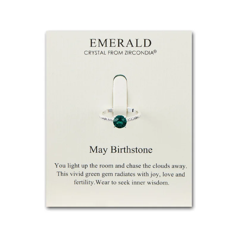 Textured letter rings-May (Emerald) Adjustable Birthstone Ring Created with Zircondia® Crystals