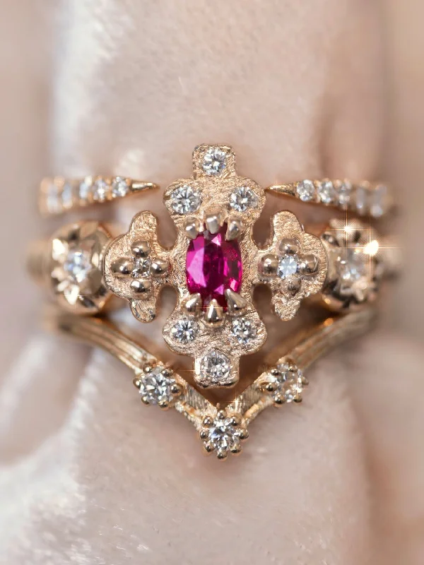 Pinch band engagement rings-Artifact 10: The Wildflower Ruby Diamond Ring