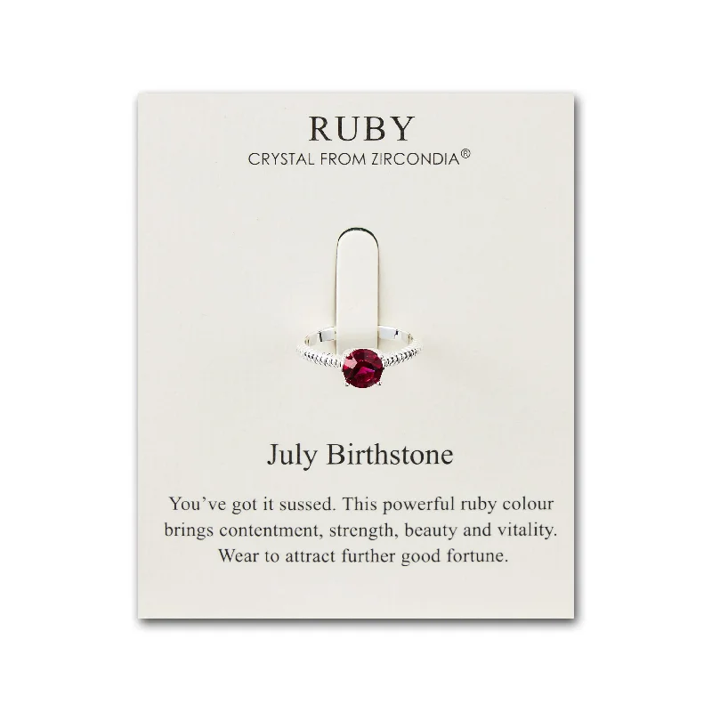 Curved shank rings-January (Garnet) Adjustable Birthstone Ring Created with Zircondia® Crystals