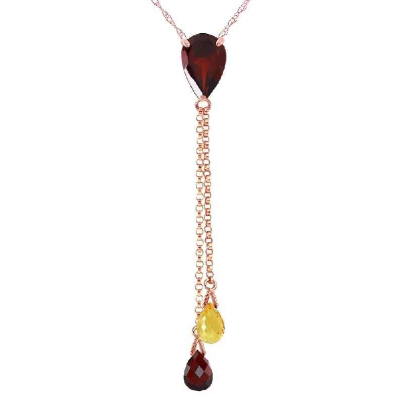 Lily flower necklaces-14K Rose Gold Necklace w/ Garnets & Citrine