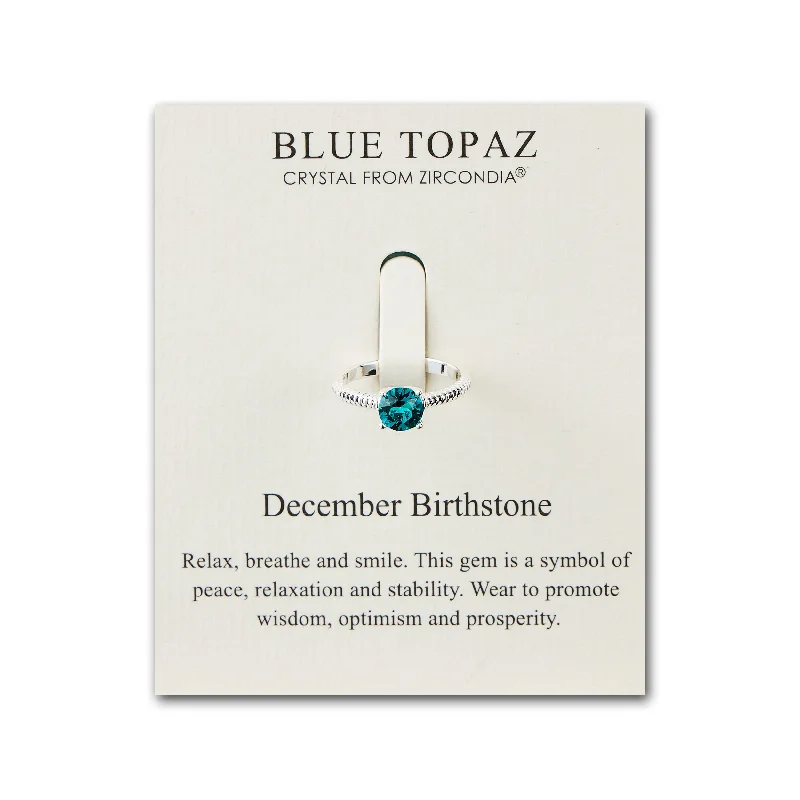 Flat knot rings-December (Blue Topaz) Adjustable Birthstone Ring Created with Zircondia® Crystals