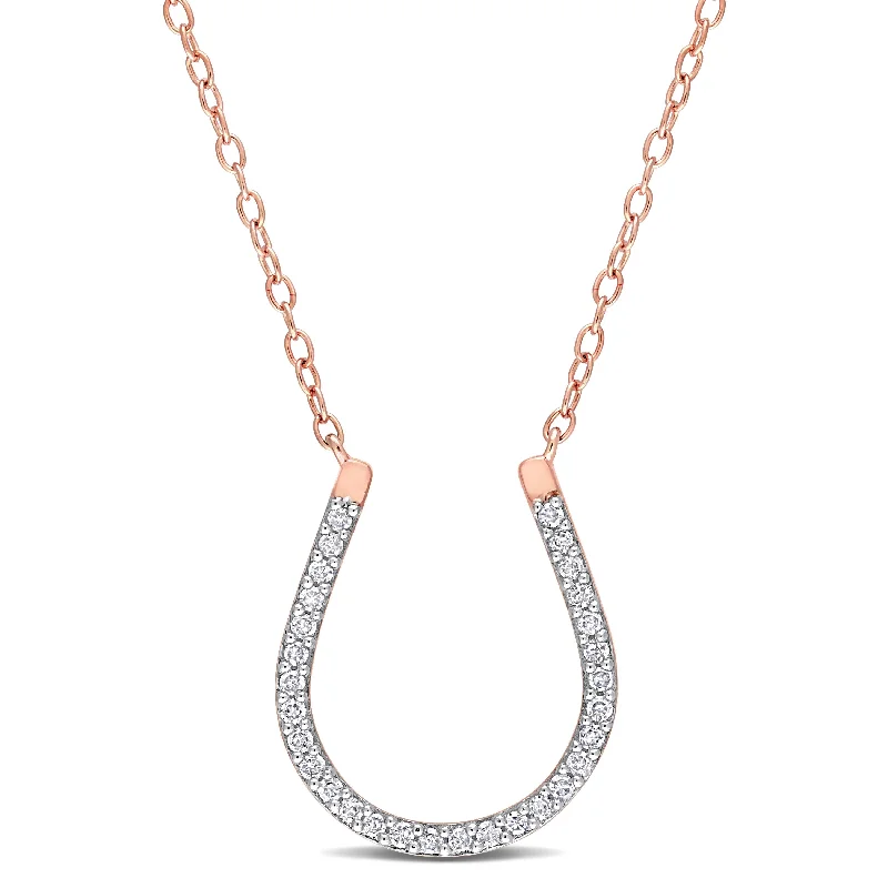 Whimsical bead necklaces-Miadora 1/6ct TDW Diamond Horseshoe Necklace in Rose Plated Sterling Silver