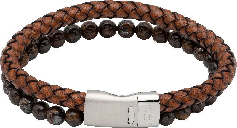 Unique & Co Two-Row Dark Brown & Tiger's Eye Leather Bracelet