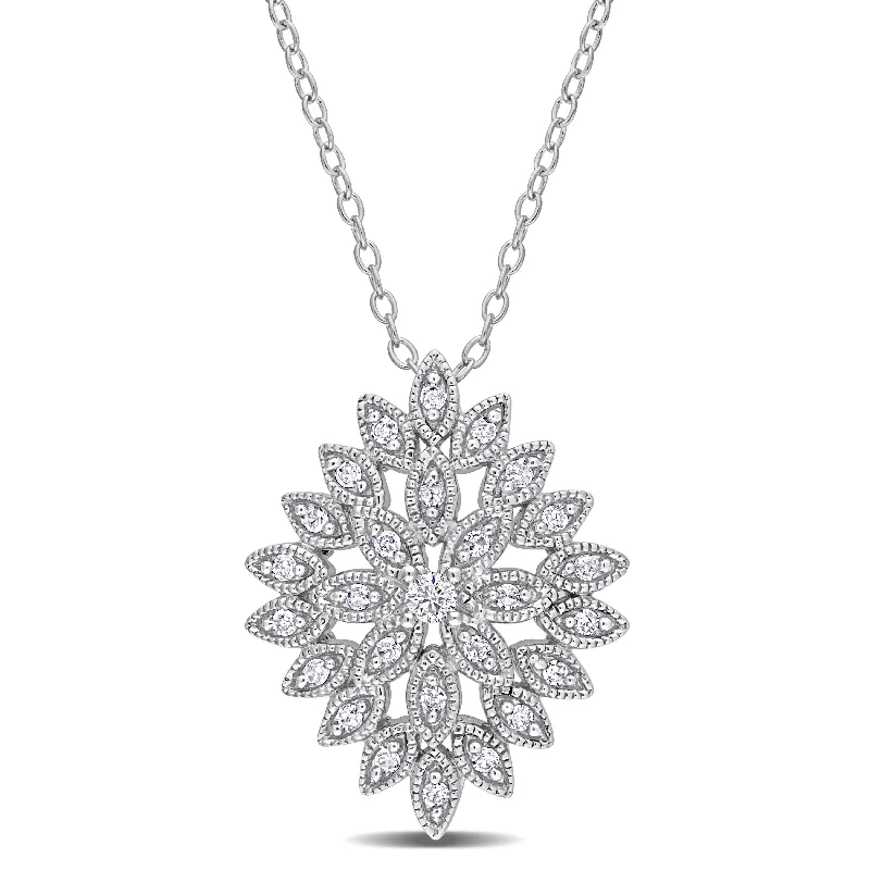 Wave pattern necklaces-Miadora 1/4ct TDW Diamond Cluster Marquise Floral Necklace in Sterling Silver