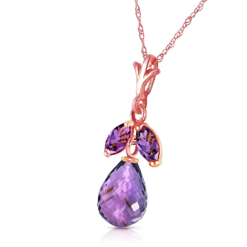 Floating gem necklaces-14K Solid Rose Gold Necklace with Natural Purple Amethysts