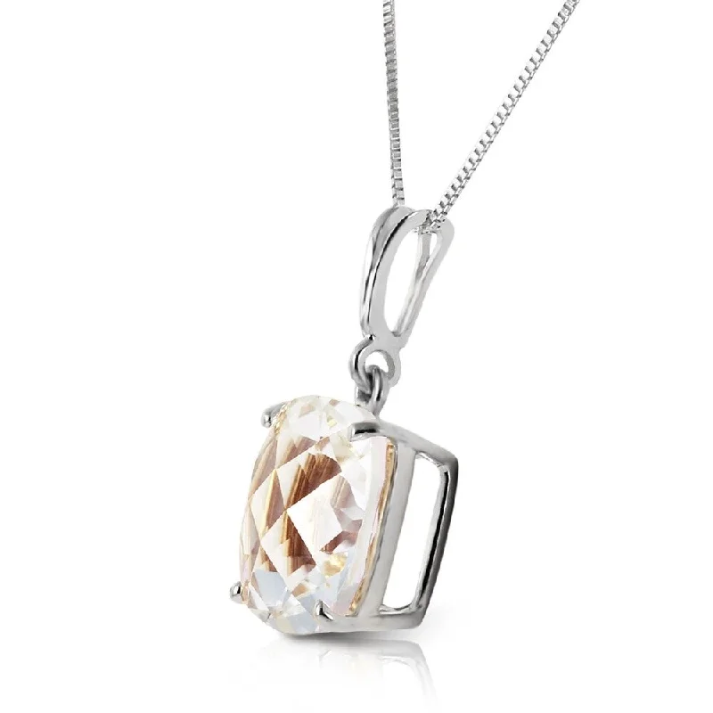 Silk cord necklaces-3.6 Carat 14K Solid White Gold Necklace Natural Checkerboard Cut White Topaz