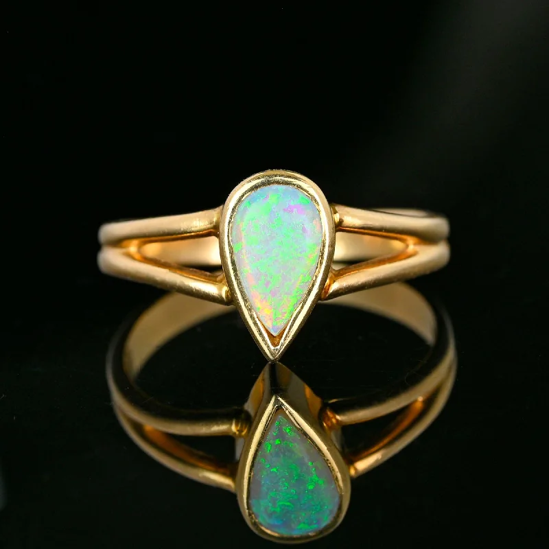 Stone stack rings-Vintage 14K Gold Split Shoulders Pear Cut Opal Ring