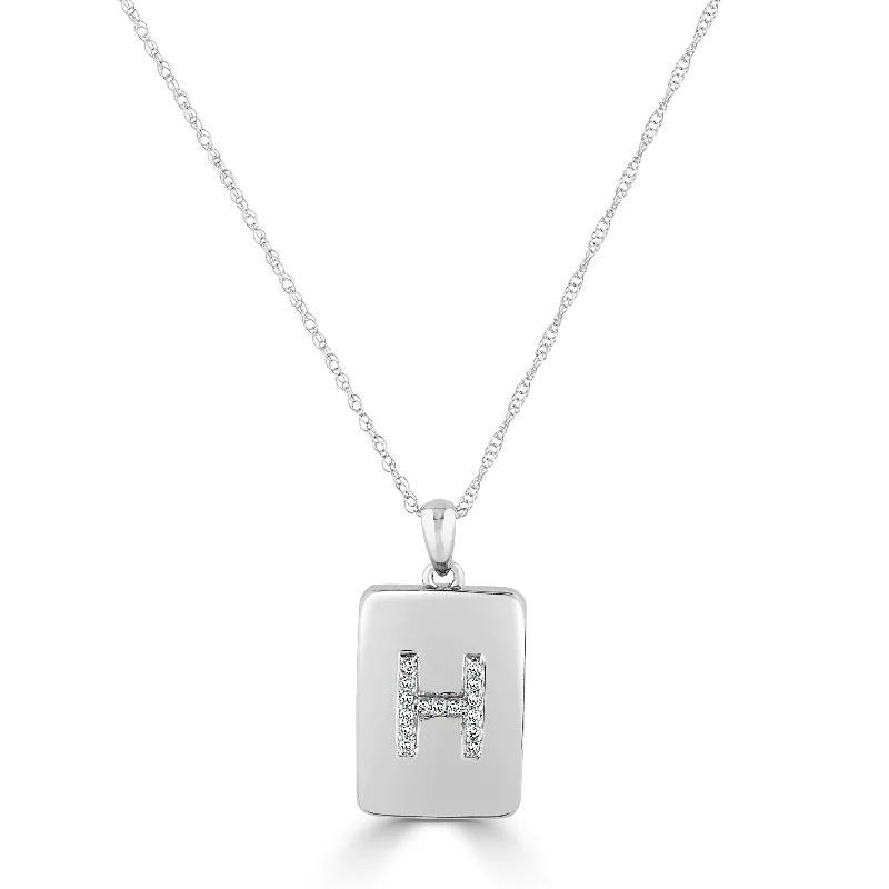 Slanted design necklaces-Joelle Diamond Initial Letter H Dog Tag 14K Gold Necklace 1/25 TDW