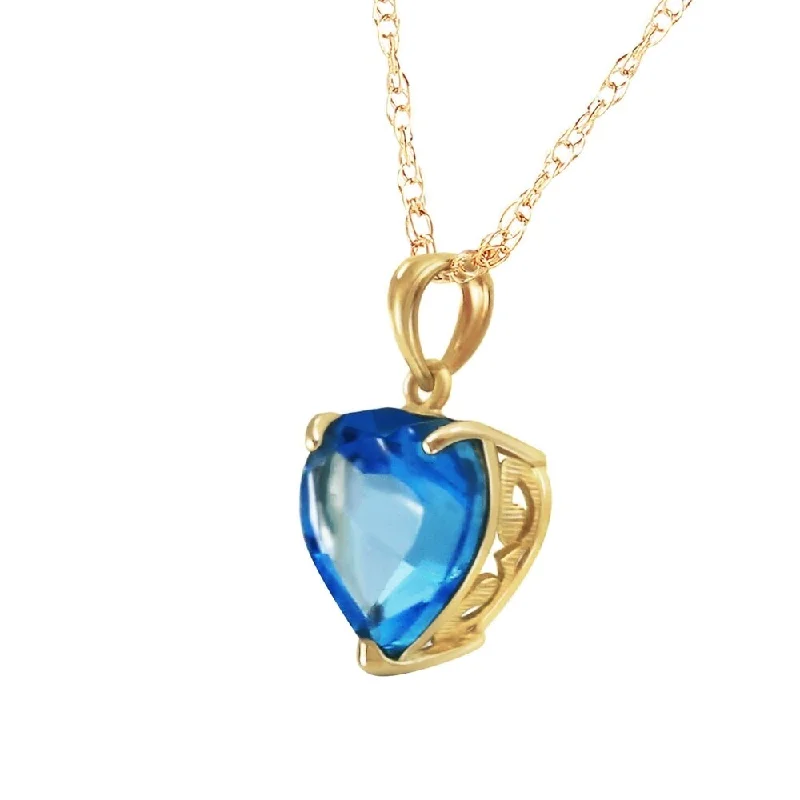 Braided link necklaces-14K Solid Gold Necklace with Natural 10mm Heart Blue Topaz