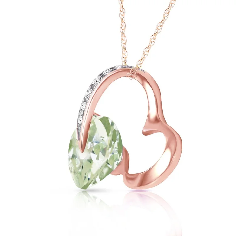 High gloss necklaces-14K Solid Rose Gold Heart Necklace with Natural Diamond & Green Amethyst