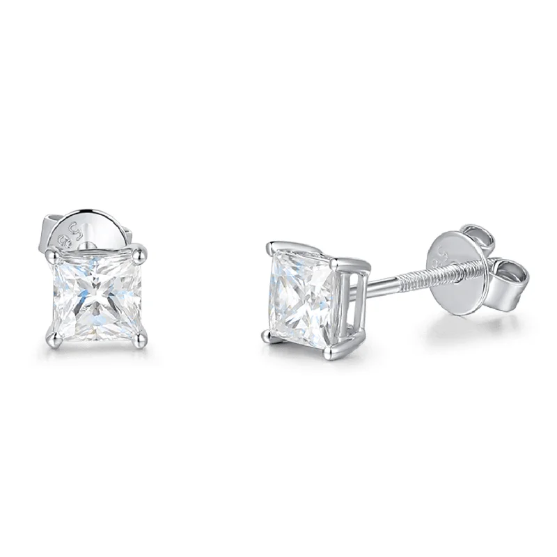 Wide statement earrings-FANCIME Princess Cut Moissanite 14k White Gold Stud Earrings