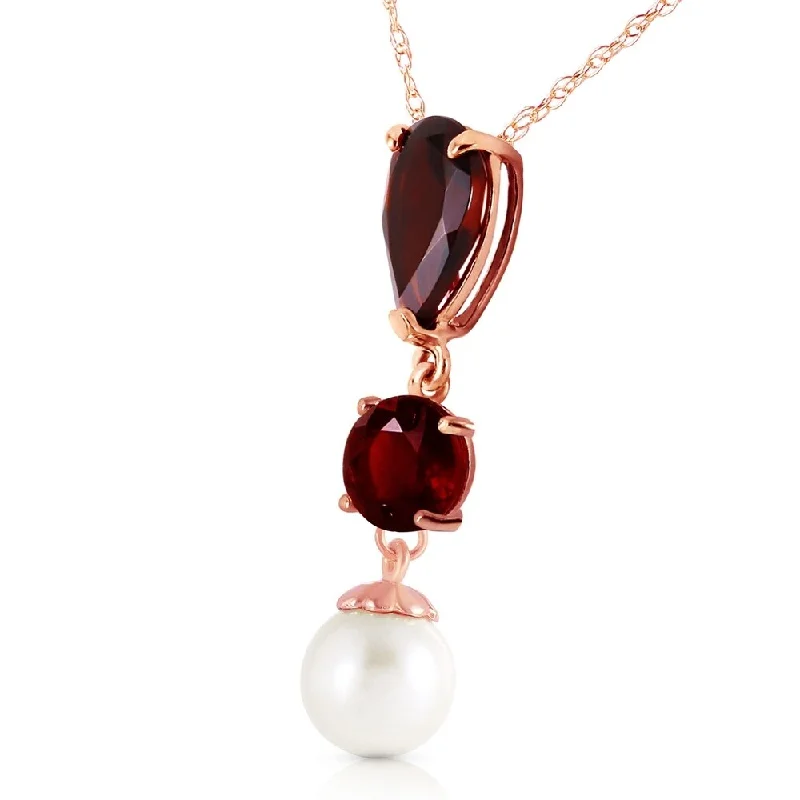 Quartz healing necklaces-5.25 Carat 14K Solid Rose Gold Necklace Garnet pearl