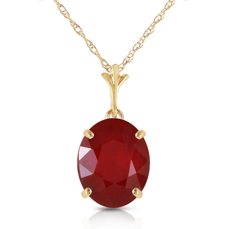 Round pendant necklaces-3.5 Carat 14K Solid Gold Gemstone Necklace Natural Oval Ruby