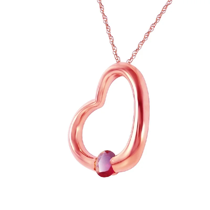 Wide chain necklaces-14K Solid Rose Gold Heart Necklace with Natural Ruby